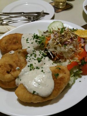 Fried Dumplings with mushrooms and buckwheat  at Heinrichsbrücke in Mannheim