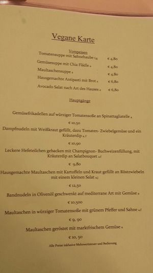 vegan menu at Heinrichsbrücke in Mannheim