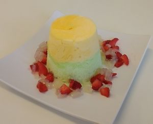 Vegan Peach and Honeydew Snow, With Strawberries and Coconut Jelly at Vampire Penguin in Eureka