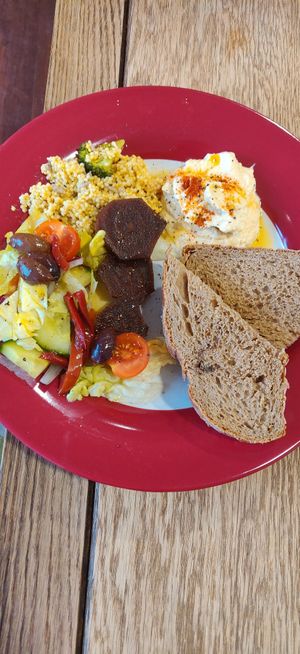 Hummua platter at Hallbankgate Hub Shop and Cafe in Brampton