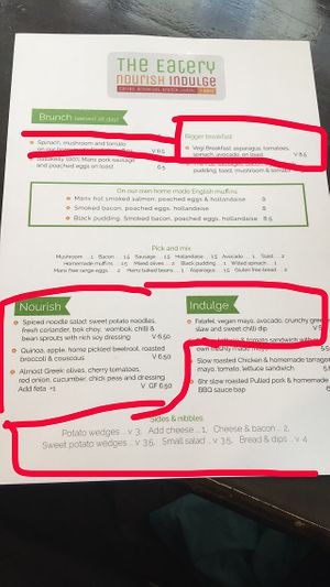 Anything marked with V = Vegan! Great options  at The Eatery in Douglas