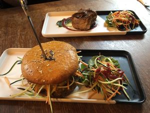 Beancurd roulade and the Grass Muncher burger! at Two Wolves Kitchen in Brighton
