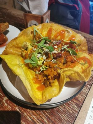 Giant Taco Bowl at Two Wolves Kitchen in Brighton