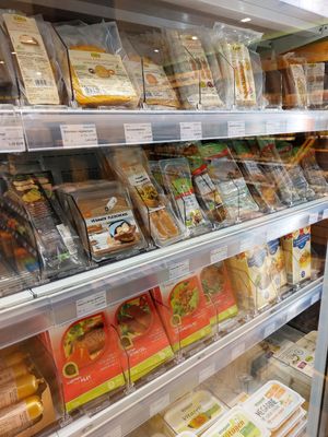 Refrigerated goods (some only vegetarian!) at Reformhaus Escher in Mannheim