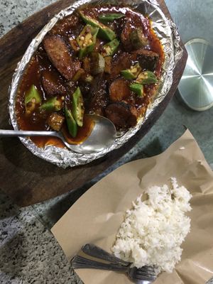 Sizzling fish and rice  at Natural Vegetarian Food in Kota Bharu