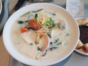 Dumpling soya broth at Truly Vegetarian in Central Singapore
