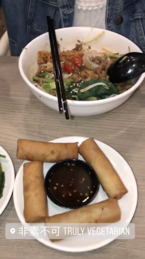 signature dry mee sua $6.80 + crisp veg roll $4.70 at Truly Vegetarian in Central Singapore