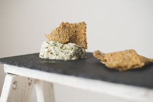 Our probiotic rich macadamia cheese + assorted raw sprouted seed + veggie crackers at Pure Joy Kitchen in Bend