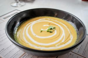 Lentil cream soup at Green Cuisine in Minsk