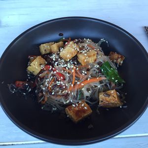 marinated tofu and noodles at Green Cuisine in Minsk