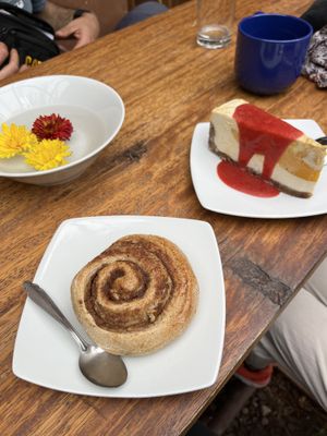 Cinnamon roll and cheesecake   at Sacred Sushi and Curry Sunday in Pisac