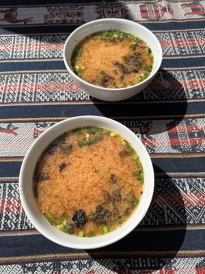 Miso soup   at Sacred Sushi and Curry Sunday in Pisac