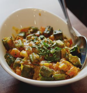 Aneri Bhindi at Annakut, Edinburgh – okra cooked with tomatoes, onion and ginger at Annakut in Edinburgh
