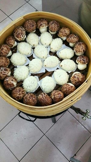 cute mushroom and porcupine buns too adorable  at Friend of Vegetarian Food Stall - Asia Cafe in Penang
