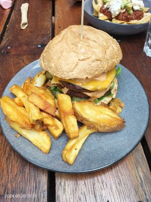The burger and chips at The Garden Plate in Lismore
