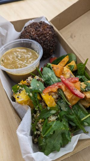 Rice ball with peanut satay yumminess at The Garden Plate in Lismore