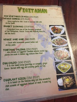 Vegetarian menu at Ven'z Kitchen in Moalboal