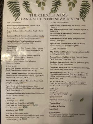 The vegan menu at The Chester Arms in Chicheley