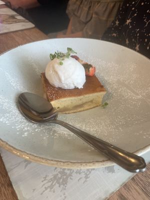 Upside down plum pudding with vegan ice cream  at The Chester Arms in Chicheley
