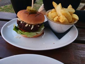 Vegan burger at The Chester Arms in Chicheley
