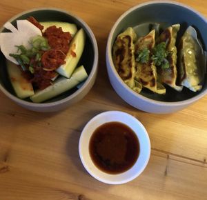 Kimchi Tatar on Cucumbers and Gyoza at Ramen Momo in Reykjavik