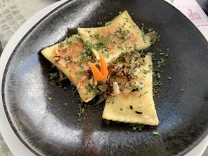 Vegane angebratene Maultaschen at Cafe Pause in Freudenstadt