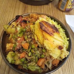 A "big " plate with all 5 vegan options. Youll end up full after this for sure. at Govinda's - North City in Dublin