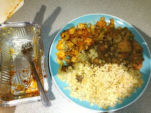 Heated plate with fork for size comparison at Govinda's - North City in Dublin