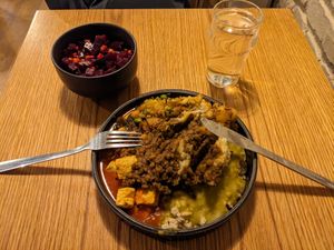 A medium (Buddha) plate, with a small salad at Govinda's - North City in Dublin