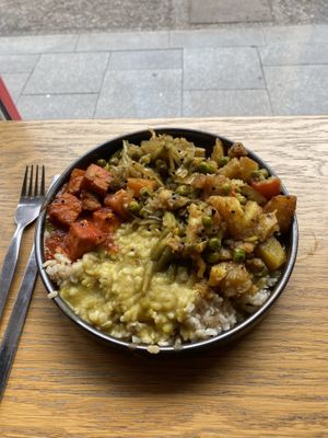 ‘Small plate’ rice, daal, cabbage and saag aloo  at Govinda's - North City in Dublin