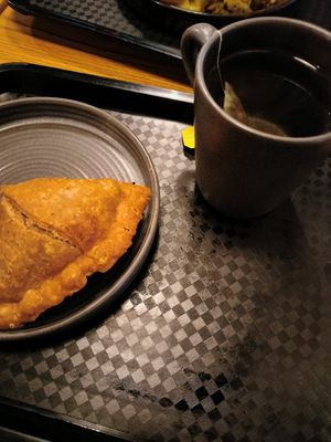 A vegan samosa and herbal tea. at Govinda's - North City in Dublin