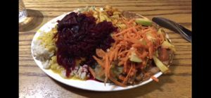 Small plate €6.50. Huge portion sizes and salad and water is included  at Govinda's - North City in Dublin