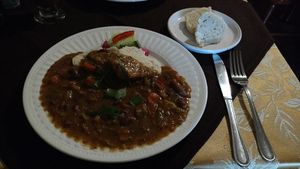Hungarian Vegetable Goulash and dumpling at Red Chateau in Niagara Falls