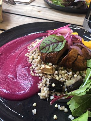 Portobello mushroom, buckwheat and beetroot puree  at Moagem in Aljezur