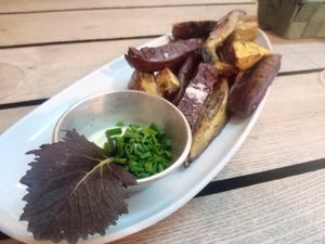 Batata doce assada com maionese Vegana at Moagem in Aljezur