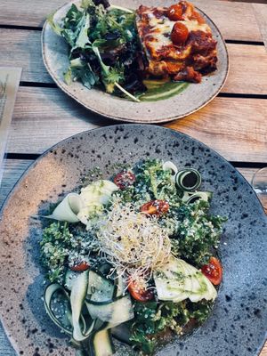 Vegan lasagne & kale salad with quinoa  at Moagem in Aljezur