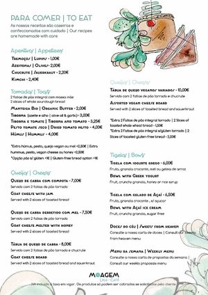 Menu Loja-Café (comida/food) at Moagem in Aljezur