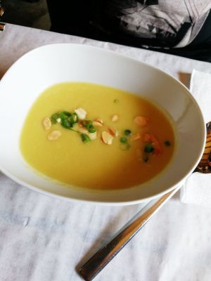 Soup of the day: leek and almonds at Moagem in Aljezur