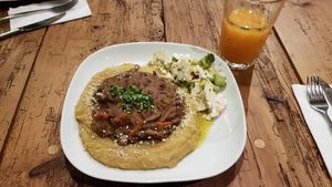 Main of the day: lentils and veggies on sweet potato puree at Moagem in Aljezur