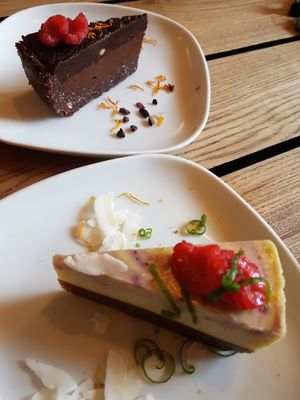 Tangy limacolada and rich chocolate cheesecake!  at Moagem in Aljezur