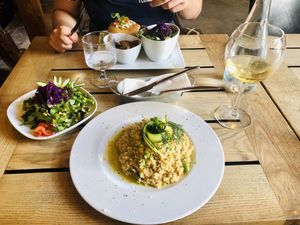 Asparagus risotto (i.e. the best risotto I’ve ever eaten, bar none). at Moagem in Aljezur