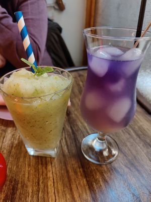 Mint-citus mocktail and lychee mocktail at Liutaio Music Cafe & Shop in Cambridge