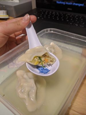 Vegan Soup Dumplings with Seasonal Vegetable [£5.00] at Liutaio Music Cafe & Shop in Cambridge