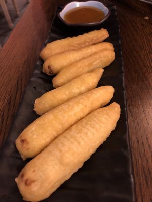 Deep fried sweetcorn starter at Liutaio Music Cafe & Shop in Cambridge