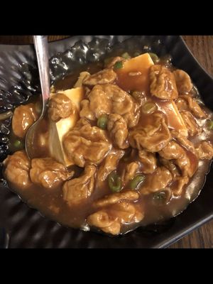 Wheat gluten and soft beancurd  at Liutaio Music Cafe & Shop in Cambridge