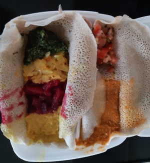 Vegan plate at Addis Ethiopian Kitchen in Helsinki