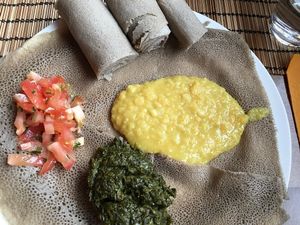 a lunch option, with gluten-free injera at Addis Ethiopian Kitchen in Helsinki