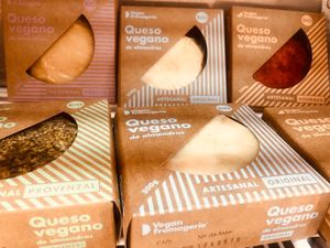 Very nice surprise, craft vegan cheeses (from Vegan Fromaggerie), very nice flavors, lovely almond cheeses!   at All Vegan in Barcelona