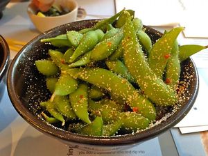 edamame with chili salt at Wagamama in Dartford