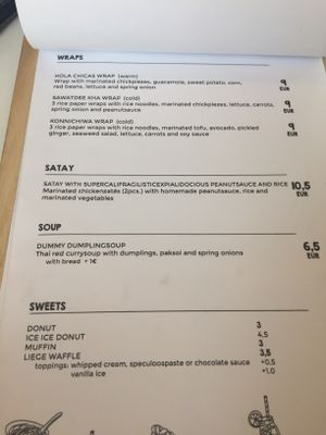 menu at V-Box in Ghent